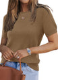 Arach&Cloz Women's Wool Blend Loose Fit Soft Summer Sweater Short Sleeve Crew Neck Casual Pullover Tops Trendy Outfits 2025