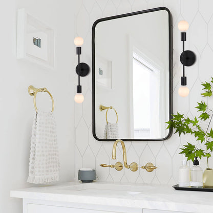 2 Lights Bathroom Wall Sconce Vanity Modern Industrial Wall Lamp Pole Wall Mount Lighting Fixture（Gold/Black Color）