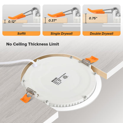 12 Pack 6 Inch 5CCT Ultra-Thin LED Recessed Ceiling Light with Junction Box, 2700K-5000K Selectable, 1050LM High Brightness, Dimmable Canless Wafer Downlight, 12W 120V, ETL