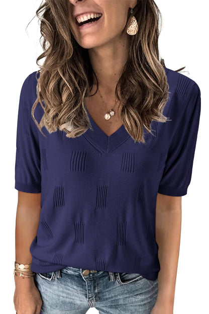 Arach&Cloz Women's Tops 2025 Spring Summer Short Sleeve Sweater Fashion Trendy Dressy Casual Outfit Versatile Knit Blouse