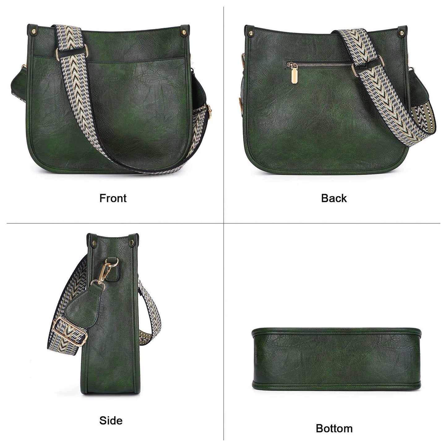 HKCLUF Crossbody Bags for Women Trendy Vegan Leather Hobo Handbags With 2PCS Adjustable Guitar Strap Shoulder Bucket Bags