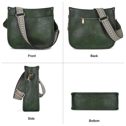 HKCLUF Crossbody Bags for Women Trendy Vegan Leather Hobo Handbags With 2PCS Adjustable Guitar Strap Shoulder Bucket Bags