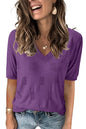 Arach&Cloz Women's Tops 2025 Spring Summer Short Sleeve Sweater Fashion Trendy Dressy Casual Outfit Versatile Knit Blouse
