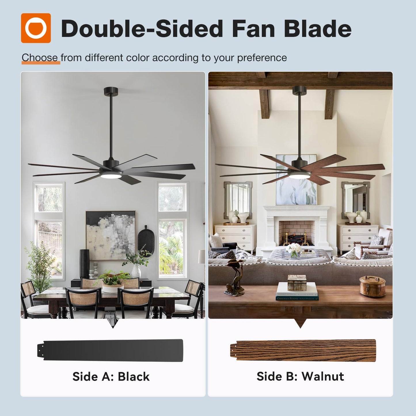 addlon 72 Inch Large Ceiling Fans with Lights, Black Ceiling Fan with Remote Control, Reversible, 5CCT, Dimmable, DC Motor, Modern Ceiling Fan for Living Room, Kitchen, Patio Indoor/Outdoor Use,