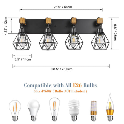 Farmhouse Vanity Light for Bathroom, 3-Light Wood Bathroom Vanity Light Fixtures Over Mirror, Rustic Sconces Wall Lighting with Metal Lampshade for Living Room, Bedroom, Hallway