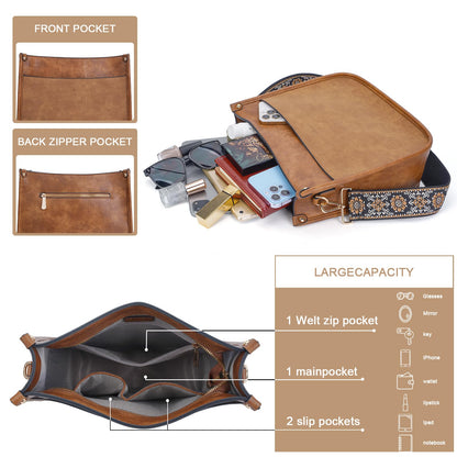 HKCLUF Crossbody Bags for Women Trendy Vegan Leather Hobo Handbags With 2PCS Adjustable Guitar Strap Shoulder Bucket Bags