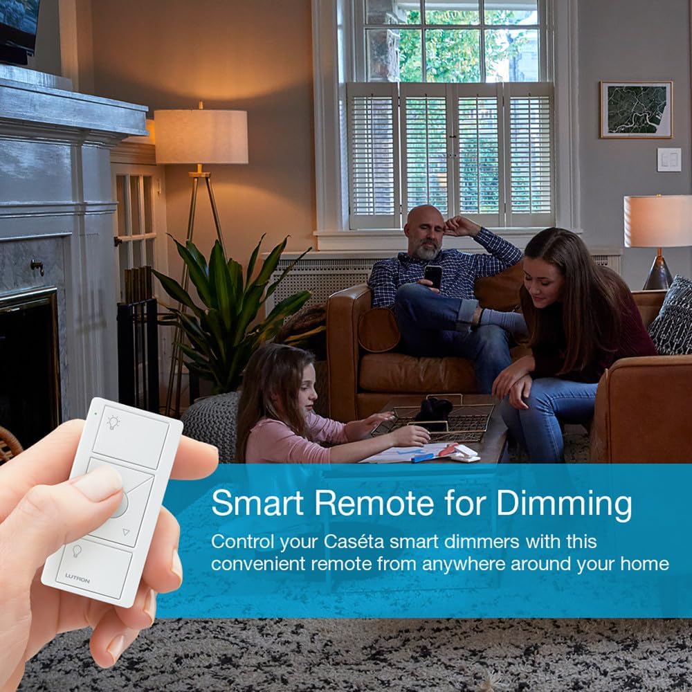Lutron Pico Remote for Caseta Smart Dimmer Switch, 3-Button Control with Raise/Lower and Preset Lighting Level, For Table Top or Wallmount Use, PJ2-3BRL-WH-L01R, White