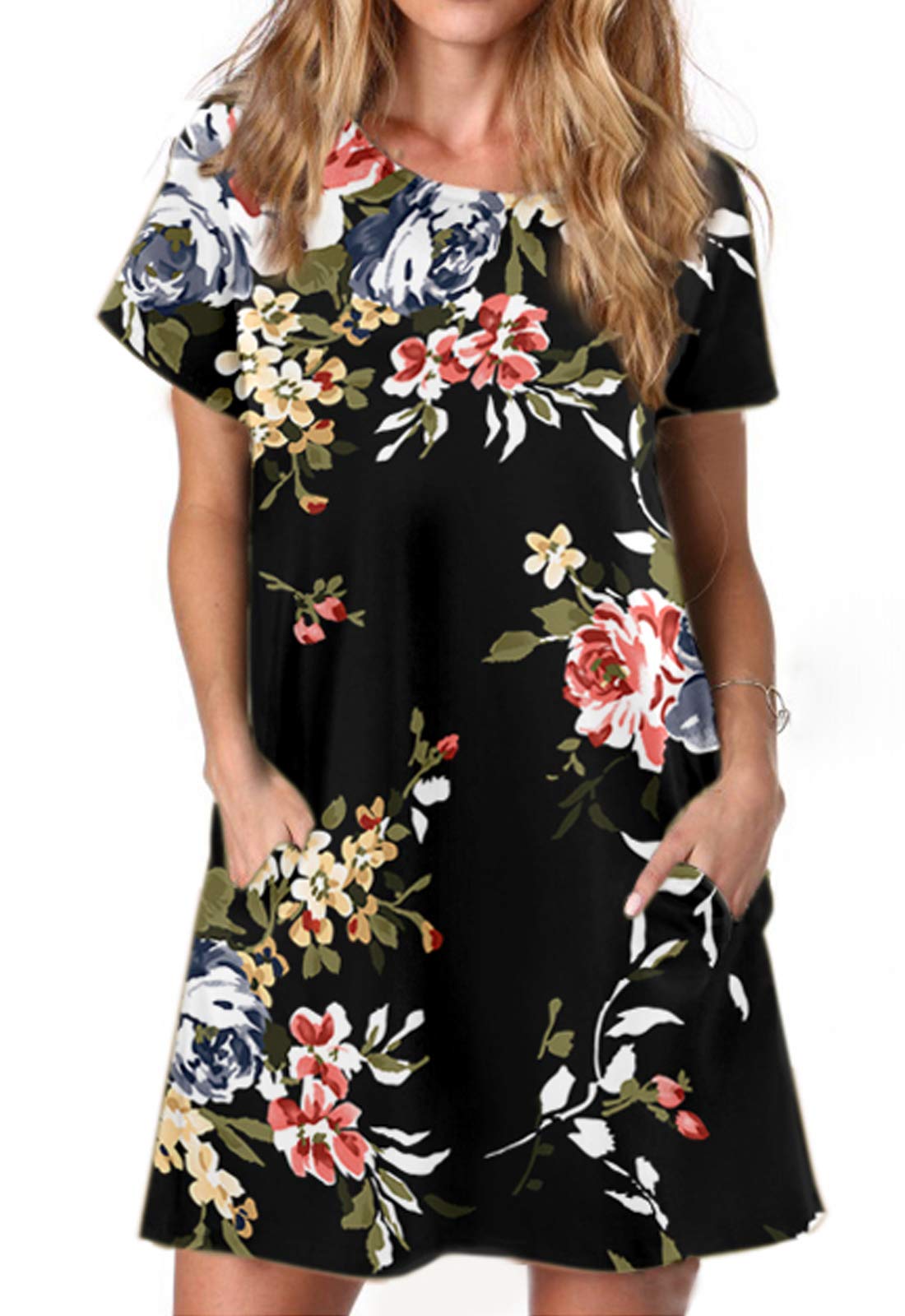 Alaster Women’s Casual Summer T Shirt Dress Loose Short Sleeve Tunic Dress with Pocket for Women