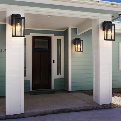 Dusk to Dawn Porch Lights with GFCI Outlets Waterproof Outdoor Wall Lights Exterior Lighting Fixtures Modern Outside Lights Wall Mount for House Patio Garage,Black,11.8''H,1PC