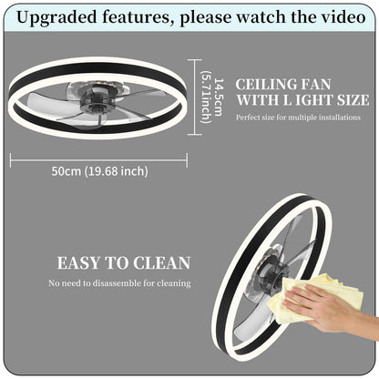 20‘’ Ceiling Fan with Light, Upgraded Low Profile Fan, Flush Mount Ceiling Fan, 6 Speeds, Dimmable LED, App & Remote Control, Quiet DC Motor, for Bedroom, Living Room, F115 White