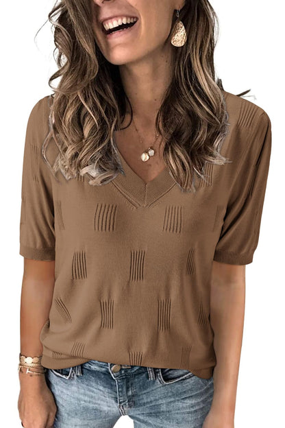 Arach&Cloz Women's Tops 2025 Spring Summer Short Sleeve Sweater Fashion Trendy Dressy Casual Outfit Versatile Knit Blouse