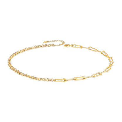 Aobei Pearl 18K Gold Paperclip Chain Choker Satellite Chain Biwa Pearl Pendant Necklace Dainty Jewelry for Women