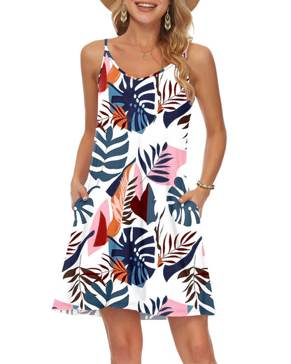 MISFAY Women's Summer Spaghetti Strap Casual Swing Tank Beach Cover Up Dress with Pockets