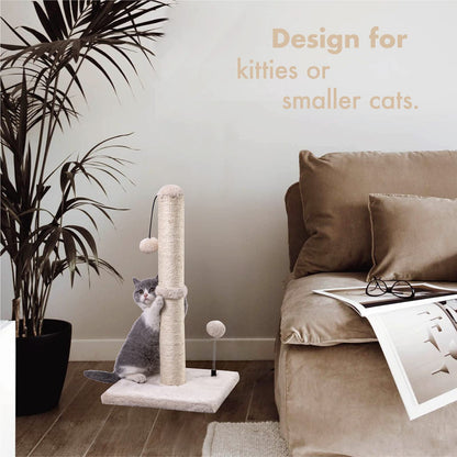 Cat Scratching Post Premium Basics Kitten Scratcher Sisal Scratch Posts with Hanging Ball 22in for Kittens or Smaller Cats (22 inches for Kitten, Beige)