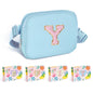 COSHAYSOO Pink Belt Bag Small Waist Fanny Pack Mini Crossbody Purse with Initial Preppy Letter Patch for Teen Girl Women Workout, Cross Body Chest Pouch Trending Birthday Gift Idea (S)
