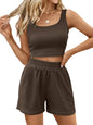 Trendy Queen Two Piece Summer Outfits 2 Piece Sets 2025 Sleeveless Matching Lounge Crop Top High Waisted Short