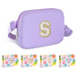 COSHAYSOO Pink Belt Bag Small Waist Fanny Pack Mini Crossbody Purse with Initial Preppy Letter Patch for Teen Girl Women Workout, Cross Body Chest Pouch Trending Birthday Gift Idea (S)