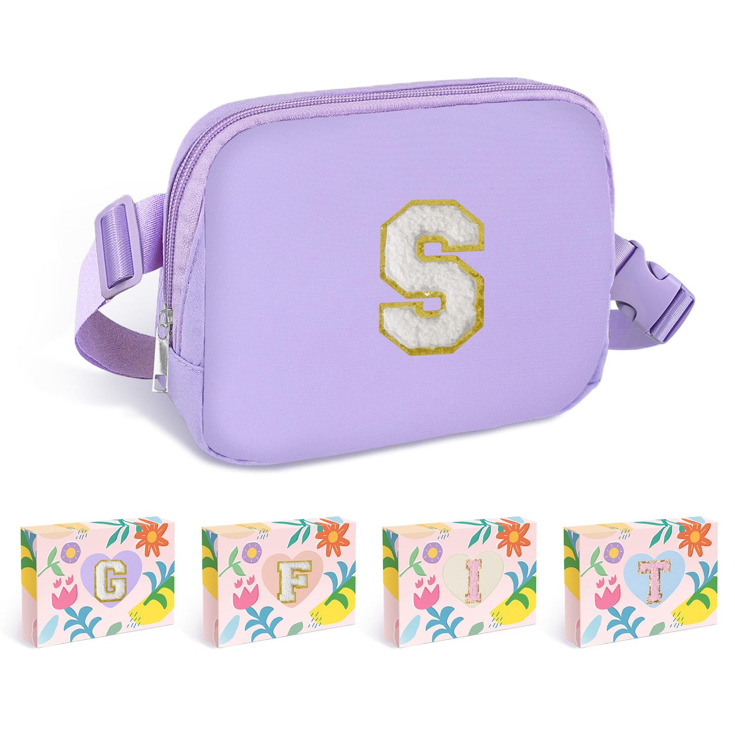 COSHAYSOO Pink Belt Bag Small Waist Fanny Pack Mini Crossbody Purse with Initial Preppy Letter Patch for Teen Girl Women Workout, Cross Body Chest Pouch Trending Birthday Gift Idea (S)