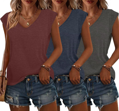 Bliwov 3 Pack Women's Cap Sleeve Tank Tops U Neck Spring Summer Tops Casual Tee Shirts 2025 Beach Vacation Fashion Clothes