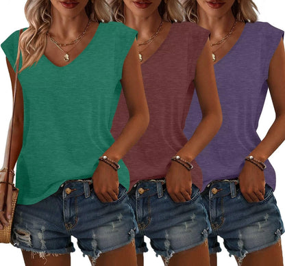 Bliwov 3 Pack Women's Cap Sleeve Tank Tops U Neck Spring Summer Tops Casual Tee Shirts 2025 Beach Vacation Fashion Clothes