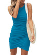 BTFBM Women 2025 Summer Sleeveless Tank Dresses Crew Neck Slim Fit Short Casual Ruched Bodycon Party Club Mini Dress