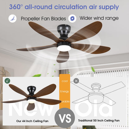 Ceiling Fans with Lights and Remote/APP Control, 30 inch Low Profile Ceiling Fans with 5 Reversible Blades 3 Colors Dimmable 6 Speeds Ceiling Fan for Bedroom Kids Room Dining Room, Black