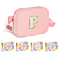 COSHAYSOO Pink Belt Bag Small Waist Fanny Pack Mini Crossbody Purse with Initial Preppy Letter Patch for Teen Girl Women Workout, Cross Body Chest Pouch Trending Birthday Gift Idea (S)
