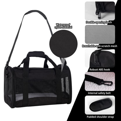 Cat Carrying Case Pet Dog Carrier Soft-Sided Cat Bag Airline Approved, Pet Travel Carrier Up to 15 Lbs, Collapsible Cat Carrier Dog Carrier for Medium Cats Small Cats Dogs(17x11x11 Green)