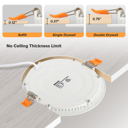 12 Pack 6 Inch 5CCT Ultra-Thin LED Recessed Ceiling Light with Junction Box, 2700K-5000K Selectable, 1050LM High Brightness, Dimmable Canless Wafer Downlight, 12W 120V, ETL