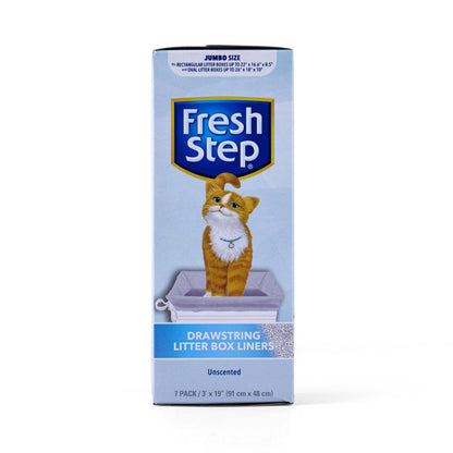 Fresh Step Drawstring Cat Litter Box Liners, Unscented, Size Jumbo, 36" x 19" | Kitty Litter Bags - 15 Count - Cat Litter Liners for Rectangle or Oval Large Litterboxes