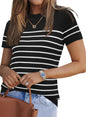 Arach&Cloz Women's Wool Blend Loose Fit Soft Summer Sweater Short Sleeve Crew Neck Casual Pullover Tops Trendy Outfits 2025