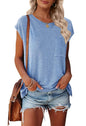 MEROKEETY Women's Casual Cap Sleeve T Shirts Basic Summer Tops Loose Solid Color Blouse