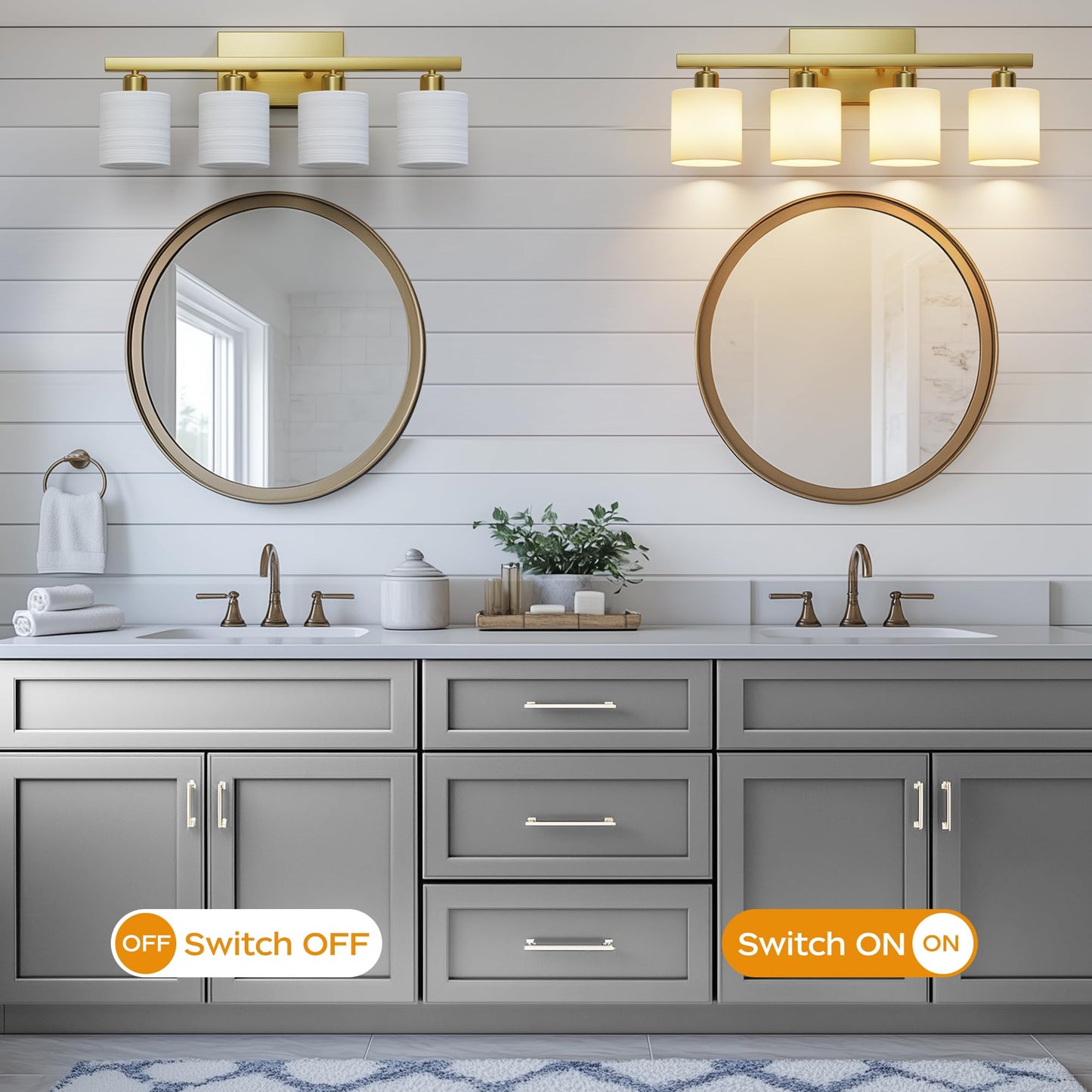 PARTPHONER Bathroom Light Fixtures, Bathroom Lighting Fixtures Over Mirror, Interior Classic Vanity Lights, Modern Bathroom Vanity Light with Textured White Glass Shade, Brushed Nickel, 3-Light