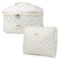 Cute Makeup Bag for Women(2 Pcs), Travel Cosmetic Bags, Quilted Coquette Aesthetic Floral Toiletry Organizer Bag (NavyBlue Flower)