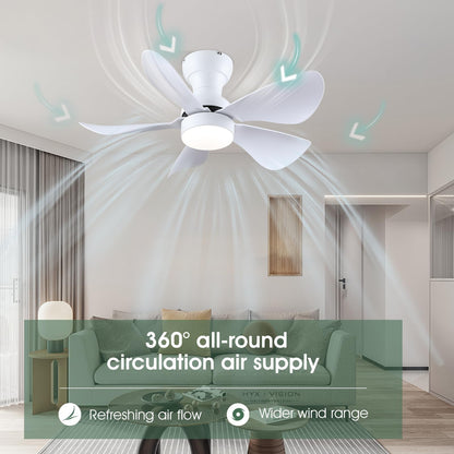 Ceiling Fans with Lights and Remote/APP Control, 30 inch Low Profile Ceiling Fans with 5 Reversible Blades 3 Colors Dimmable 6 Speeds Ceiling Fan for Bedroom Kids Room Dining Room, Black