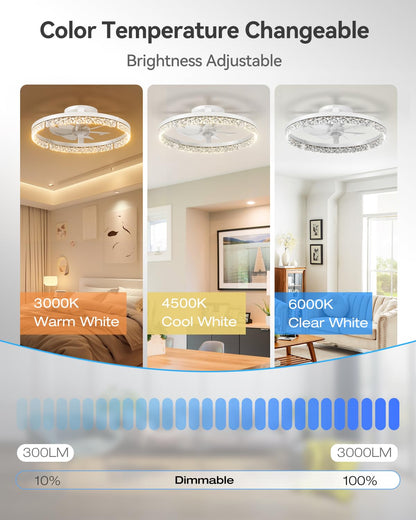 addlon Ceiling Fans with Lights and Remote, 20'' Low Profile Ceiling Fans, 3000-6000K Dimmable Modern Flush Mount LED Fan Light, Fandelier Ceiling Fan for Bedroom, Kitchen, Living Room, Black