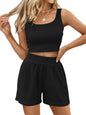 Trendy Queen Two Piece Summer Outfits 2 Piece Sets 2025 Sleeveless Matching Lounge Crop Top High Waisted Short