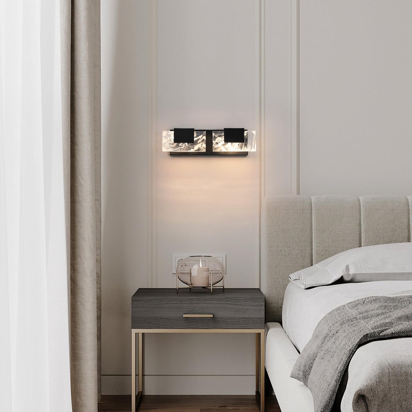 LED Bathroom Vanity Light: 24 inch Brushed Gold Acrylic Modern Lighting Fixtures - 3 Lights Contemporary Smoke Design Wall Lights Fixture Over Mirror 3000K