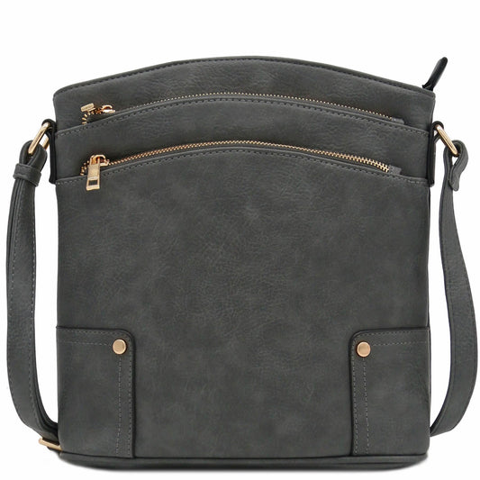 ALYSSA Triple Zip Pocket Large Crossbody Bag