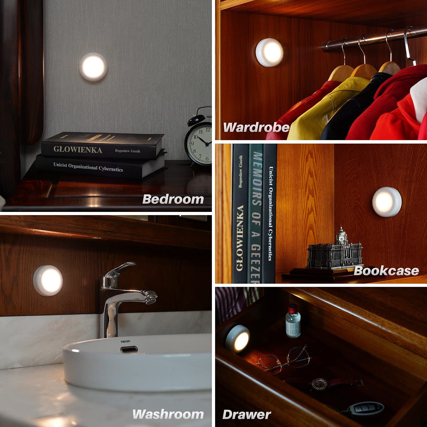 STAR-SPANGLED Push Tap Light, 2.8” Mini Night Touch LED Puck Lamp, Portable Under Cabinet Lighting AAA Battery Operated Powered, DIY Stick On Lights for Closet, Counter, Kitchen, Warm White, 5 Pack