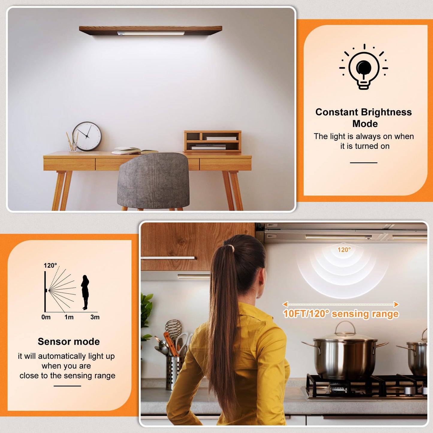 Under Cabinet Lighting, Motion Sensor Light Indoor with Remote Control, Rechargeable 2500mAh Closet Lights Wireless, 3 Color Temps & Adjustable Brightness Under Counter Lights for Kitchen (5)