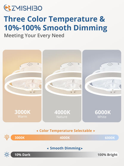 Ceiling Fans with Lights and Remote, 19.7'' Low Profile Ceiling Fan, 3000-6000K Dimmable Modern Flush Mount LED Fan Light, 6 Wind Speeds, Black Fandelier Ceiling Fans for Bedroom