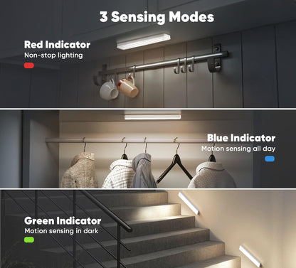 Under Cabinet Lighting, 2 Pack Motion Sensor Light Indoor, Rechargeable Closet Lights Battery Operated, LED Lights for Bedroom, Wireless Dimmable Cabinet Lights, Motion Sensor Step Night Light