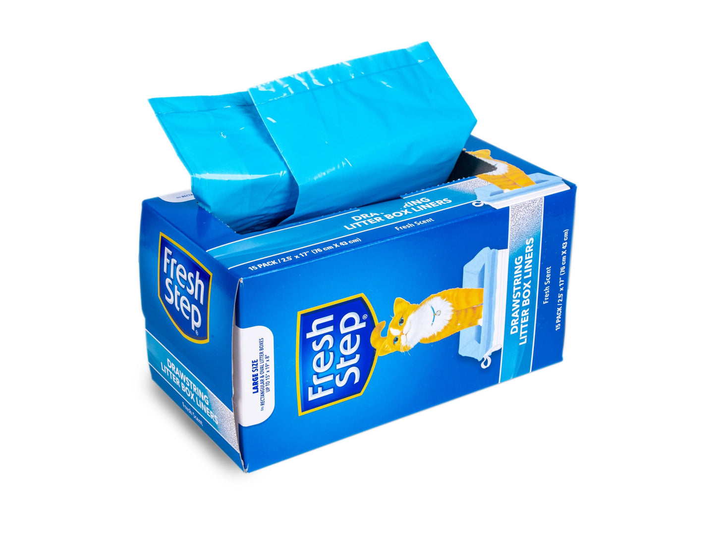 Fresh Step Drawstring Cat Litter Box Liners, Unscented, Size Jumbo, 36" x 19" | Kitty Litter Bags - 15 Count - Cat Litter Liners for Rectangle or Oval Large Litterboxes
