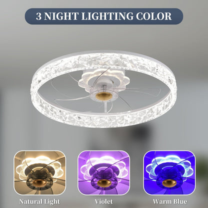 20‘’ Ceiling Fan with Light, Upgraded Low Profile Fan, Flush Mount Ceiling Fan, 6 Speeds, Dimmable LED, App & Remote Control, Quiet DC Motor, for Bedroom, Living Room, F115 White