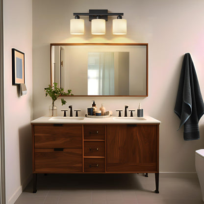 PARTPHONER Bathroom Light Fixtures, Bathroom Lighting Fixtures Over Mirror, Interior Classic Vanity Lights, Modern Bathroom Vanity Light with Textured White Glass Shade, Brushed Nickel, 3-Light