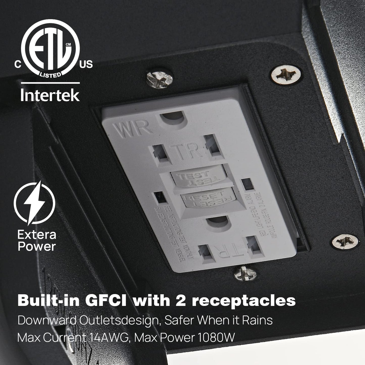 Dusk to Dawn Porch Lights with GFCI Outlets Waterproof Outdoor Wall Lights Exterior Lighting Fixtures Modern Outside Lights Wall Mount for House Patio Garage,Black,11.8''H,1PC