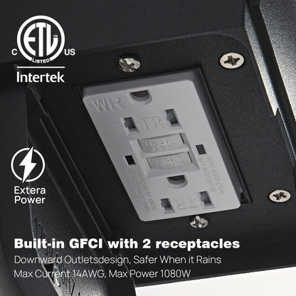 Dusk to Dawn Porch Lights with GFCI Outlets Waterproof Outdoor Wall Lights Exterior Lighting Fixtures Modern Outside Lights Wall Mount for House Patio Garage,Black,11.8''H,1PC