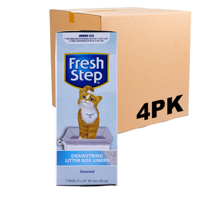 Fresh Step Drawstring Cat Litter Box Liners, Unscented, Size Jumbo, 36" x 19" | Kitty Litter Bags - 15 Count - Cat Litter Liners for Rectangle or Oval Large Litterboxes
