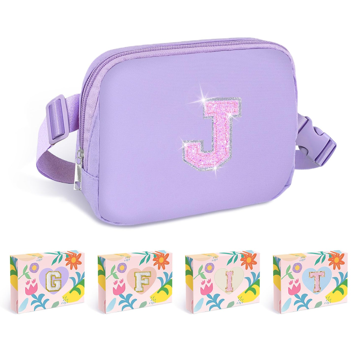 COSHAYSOO Pink Belt Bag Small Waist Fanny Pack Mini Crossbody Purse with Initial Preppy Letter Patch for Teen Girl Women Workout, Cross Body Chest Pouch Trending Birthday Gift Idea (S)